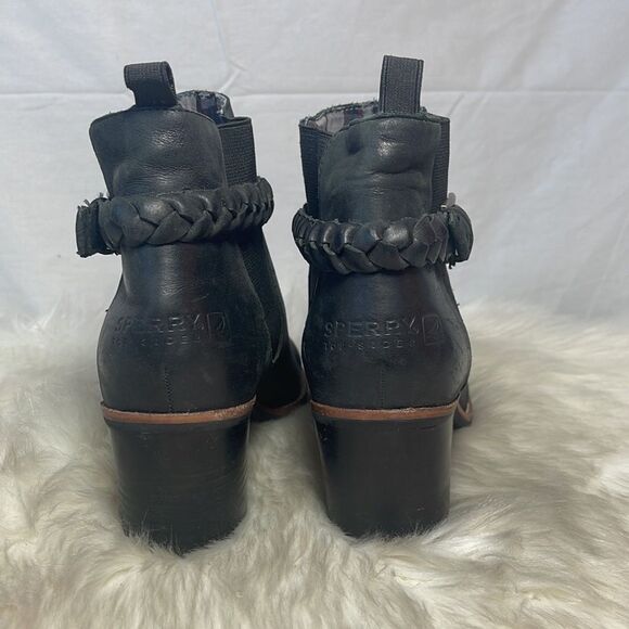 Sperry Black Leather Liberty Chelsea Braid Trim Booties Sz 8.5 - Picture 4 of 8
